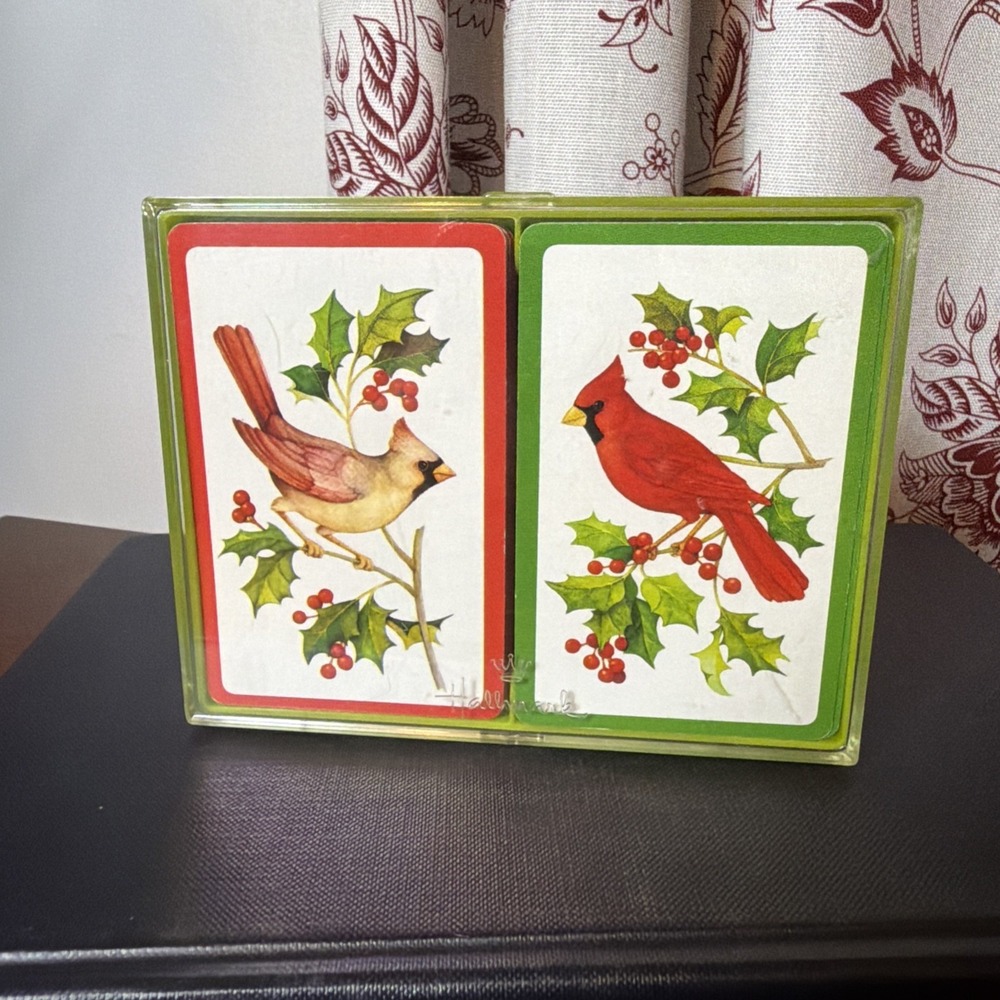 Vintage Hallmark Cardinal Double Deck Playing Cards In Plastic Box Holiday